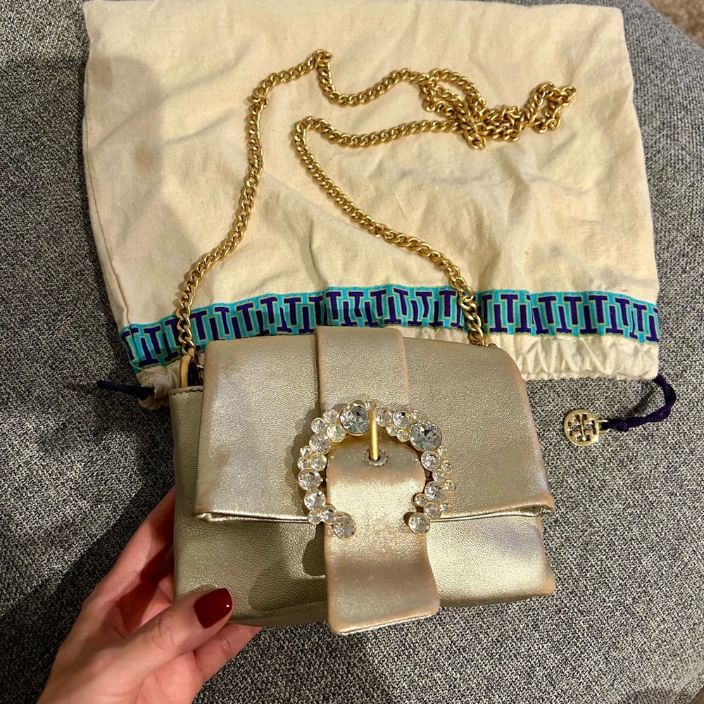 MOVING SALE Tory Burch- Rhinestone Buckle Gold Chain Crossbody Bag